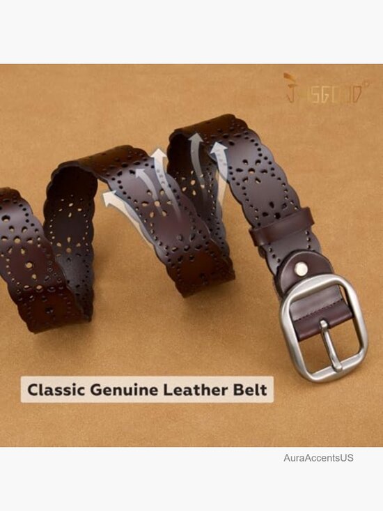 Genuine Leather Hollow Flower Belt for Jeans Pants - Wide Belt 1.5in main image 7